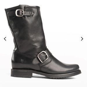 Frye Black Leather Combat & Moto Boots